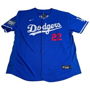 Nike LA Dodgers Clayton Kershaw 22 2020 World Series Jersey Blue Mens 52